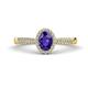 1 - Emily Classic Oval Cut Iolite and Round Diamond Micro Pave Tapered Shank Halo Engagement Ring 