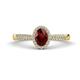 1 - Emily Classic Oval Cut Red Garnet and Round Diamond Micro Pave Tapered Shank Halo Engagement Ring 