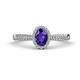 1 - Emily Classic Oval Cut Iolite and Round Diamond Micro Pave Tapered Shank Halo Engagement Ring 