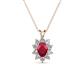 1 - Hazel 6x4 mm Oval Cut Ruby and Round Diamond Double Bail Halo Pendant Necklace 