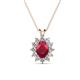 1 - Hazel 7x5 mm Oval Cut Ruby and Round Diamond Double Bail Halo Pendant Necklace 