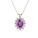 1 - Hazel 7x5 mm Oval Cut Amethyst and Round Diamond Double Bail Halo Pendant Necklace 