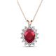 1 - Hazel 8x6 mm Oval Cut Ruby and Round Diamond Double Bail Halo Pendant Necklace 