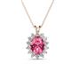 1 - Hazel 8x6 mm Oval Cut Pink Tourmaline and Round Diamond Double Bail Halo Pendant Necklace 