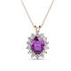 1 - Hazel 8x6 mm Oval Cut Amethyst and Round Diamond Double Bail Halo Pendant Necklace 