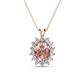 1 - Hazel 8x6 mm Oval Cut Morganite and Round Diamond Double Bail Halo Pendant Necklace 