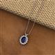 2 - Hazel 8x6 mm Oval Cut Blue Sapphire and Round Diamond Double Bail Halo Pendant Necklace 