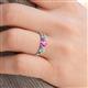 5 - Shirley 5.00 mm Round Lab Created Pink Sapphire and Diamond Three Stone Engagement Ring 