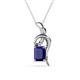 1 - Evana 7x5 mm Emerald Cut Blue Sapphire and Round Diamond Accent Ribbon Pendant Necklace 