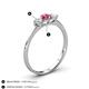 4 - Shirley 5.00 mm Round Pink Tourmaline and Forever Brilliant Moissanite Three Stone Engagement Ring 
