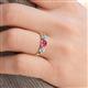 5 - Shirley 5.00 mm Round Pink Tourmaline and Forever Brilliant Moissanite Three Stone Engagement Ring 