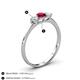 4 - Shirley 5.00 mm Round Ruby and Forever One Moissanite Three Stone Engagement Ring 