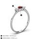 4 - Shirley 5.00 mm Round Red Garnet and Forever One Moissanite Three Stone Engagement Ring 