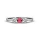 1 - Shirley 5.00 mm Round Rhodolite Garnet and Forever Brilliant Moissanite Three Stone Engagement Ring 