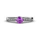 1 - Agnes Classic Round Center Amethyst Accented with Diamond in Milgrain Engagement Ring 