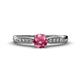 1 - Agnes Classic Round Center Pink Tourmaline Accented with Diamond in Milgrain Engagement Ring 