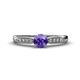 1 - Agnes Classic Round Center Iolite Accented with Diamond in Milgrain Engagement Ring 