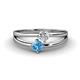1 - Ria 4.00 mm Round Blue Topaz and Diamond Split Shank 2 Stone Engagement Ring 