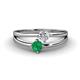1 - Ria 4.00 mm Round Emerald and Diamond Split Shank 2 Stone Engagement Ring 