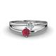 1 - Ria 4.00 mm Round Ruby and Diamond Split Shank 2 Stone Engagement Ring 
