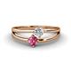 1 - Ria 4.00 mm Round Pink Tourmaline and Diamond Split Shank 2 Stone Engagement Ring 