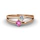 1 - Ria 4.00 mm Round Pink Sapphire and Lab Grown Diamond Split Shank 2 Stone Engagement Ring 