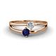 1 - Ria 4.00 mm Round Blue Sapphire and Lab Grown Diamond Split Shank 2 Stone Engagement Ring 