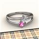2 - Ria 4.00 mm Round Pink Sapphire and Lab Grown Diamond Split Shank 2 Stone Engagement Ring 