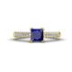 1 - Serina Classic Princess Cut Lab Created Blue Sapphire and Round Lab Grown Diamond 3 Row Micro Pave Shank Engagement Ring 