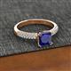 2 - Serina Classic Princess Cut Lab Created Blue Sapphire and Round Lab Grown Diamond 3 Row Micro Pave Shank Engagement Ring 