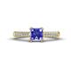 1 - Serina Classic Princess Cut Tanzanite and Round Lab Grown Diamond 3 Row Micro Pave Shank Engagement Ring 