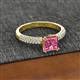 2 - Serina Classic Princess Cut Pink Tourmaline and Round Lab Grown Diamond 3 Row Micro Pave Shank Engagement Ring 