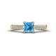 1 - Serina Classic Princess Cut Blue Topaz and Round Lab Grown Diamond 3 Row Micro Pave Shank Engagement Ring 