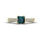 1 - Serina Classic Princess Cut London Blue Topaz and Round Lab Grown Diamond 3 Row Micro Pave Shank Engagement Ring 