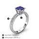 4 - Serina Classic Princess Cut Lab Created Blue Sapphire and Round Lab Grown Diamond 3 Row Micro Pave Shank Engagement Ring 