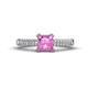 1 - Serina Classic Princess Cut Lab Created Pink Sapphire and Round Lab Grown Diamond 3 Row Micro Pave Shank Engagement Ring 