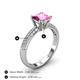 4 - Serina Classic Princess Cut Lab Created Pink Sapphire and Round Lab Grown Diamond 3 Row Micro Pave Shank Engagement Ring 