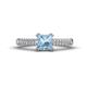 1 - Serina Classic Princess Cut Aquamarine and Round Lab Grown Diamond 3 Row Micro Pave Shank Engagement Ring 