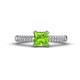 1 - Serina Classic Princess Cut Peridot and Round Lab Grown Diamond 3 Row Micro Pave Shank Engagement Ring 
