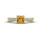 1 - Serina Classic Princess Cut Citrine and Round Lab Grown Diamond 3 Row Micro Pave Shank Engagement Ring 