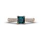 1 - Serina Classic Princess Cut London Blue Topaz and Round Lab Grown Diamond 3 Row Micro Pave Shank Engagement Ring 