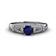 1 - Shirlyn Classic Round Blue Sapphire with Round and Baguette Diamond Engagement Ring 