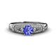 1 - Shirlyn Classic Round Tanzanite with Round and Baguette Diamond Engagement Ring 