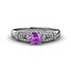 1 - Shirlyn Classic Round Amethyst with Round and Baguette Diamond Engagement Ring 