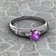 2 - Shirlyn Classic Round Amethyst with Round and Baguette Diamond Engagement Ring 