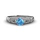 1 - Shirlyn Classic Round Blue Topaz with Round and Baguette Diamond Engagement Ring 