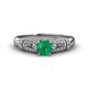 1 - Shirlyn Classic Round Emerald with Round and Baguette Diamond Engagement Ring 