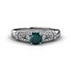 1 - Shirlyn Classic Round London Blue Topaz with Round and Baguette Diamond Engagement Ring 
