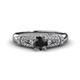 1 - Shirlyn Classic Round Black Diamond and Baguette White Diamond Engagement Ring 