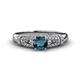 1 - Shirlyn Classic Round Blue Diamond and Baguette White Diamond Engagement Ring 